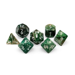 DARK GREEN CORAL FOSSIL - 7 PIECE RPG SET GEMSTONE DICE